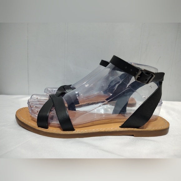 Madewell The Boardwalk Ankle Sandal Black Leather Crisscross Flat Size 7 - Picture 4 of 9
